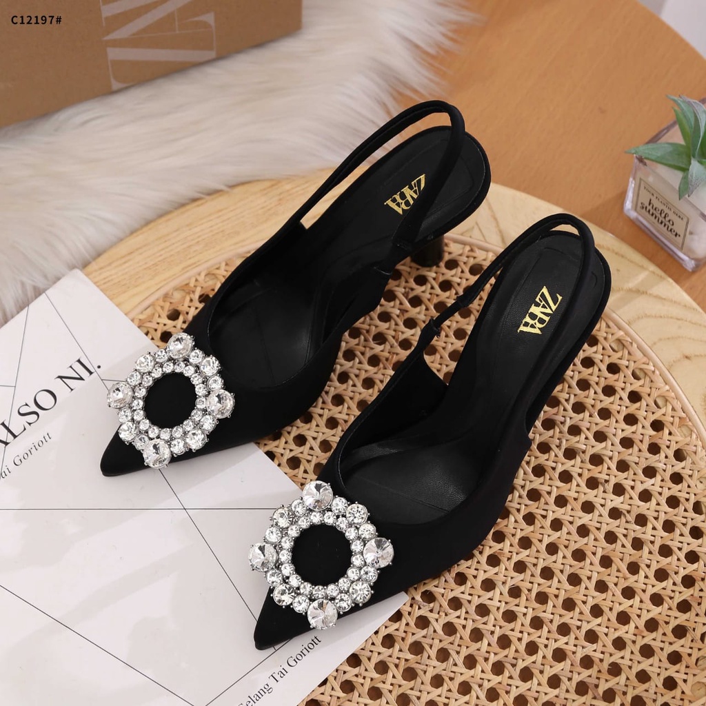 ZR Embellished Heeled Slingback Diamond Heels Shoes C12197