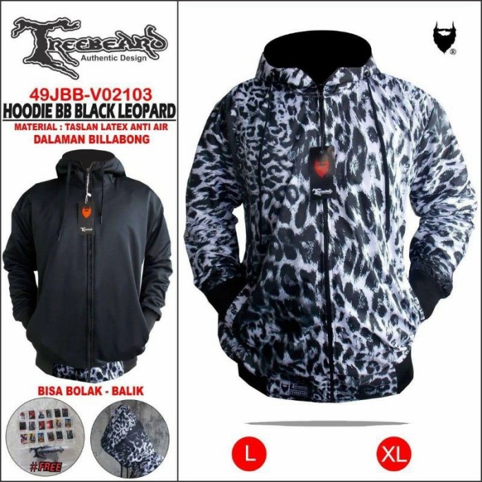 ⭐BISA COD⭐ Jaket Hoodie Premium Waterproof Jaket Motor Pria - Black Leopard, XL