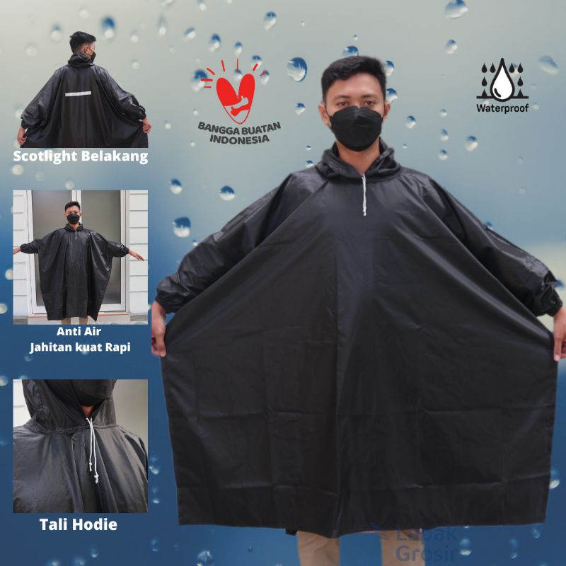 Jas Hujan Ponco Poncho Lengan Tebal Besar Bahan Mirip Axio/Jas Ujan Mantel Mantol Raincoat Cewek Cowok Dewasa