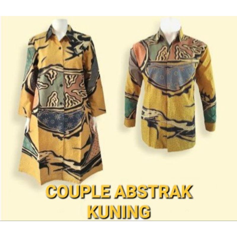 COUPLE KUNING ABSTRAK TUNIK BATIK  ATASAN BATIK DRESS WANITA BATIK KAIN KATUN HALUS LAPIS FURING / TRIKOT MURAH