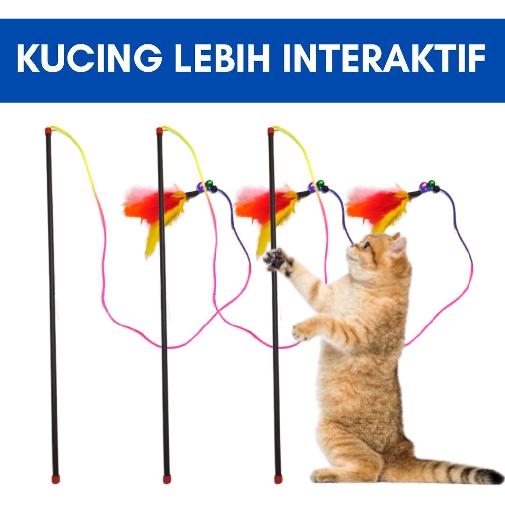 Mainan Kucing Tongkat Cat Toys Tali Bulu Mekar Bunyi Nyaring FEFARM