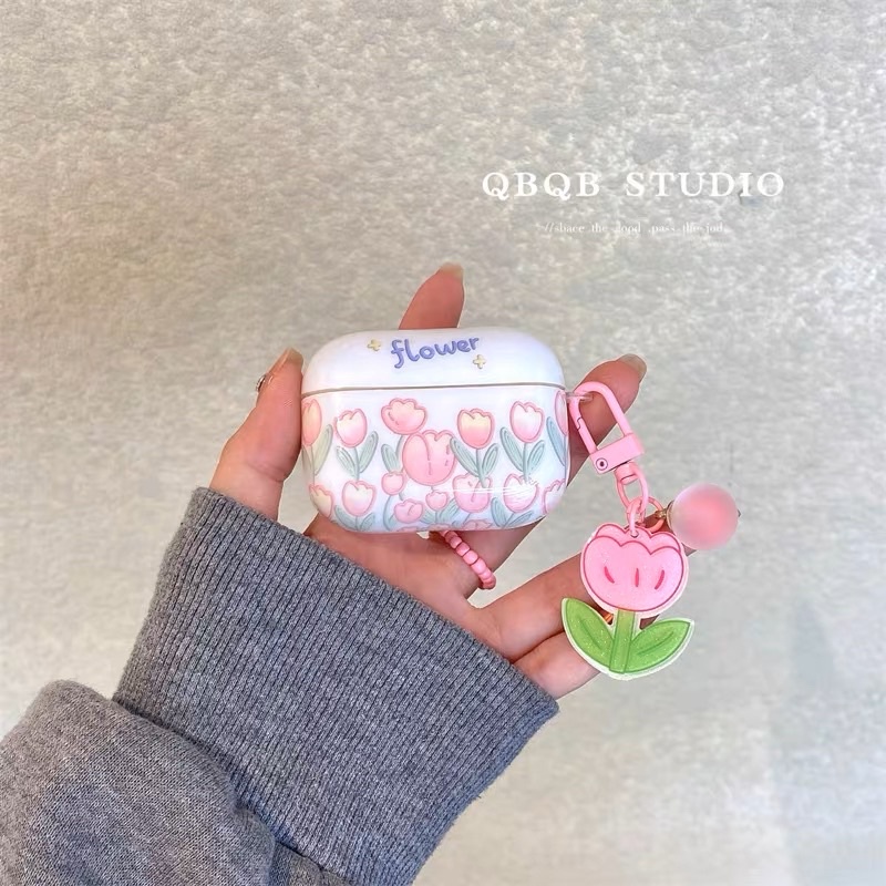 Pink Tulip Field Softcase for Airpods 1 2 Pro 3 Case Airpods Lucu