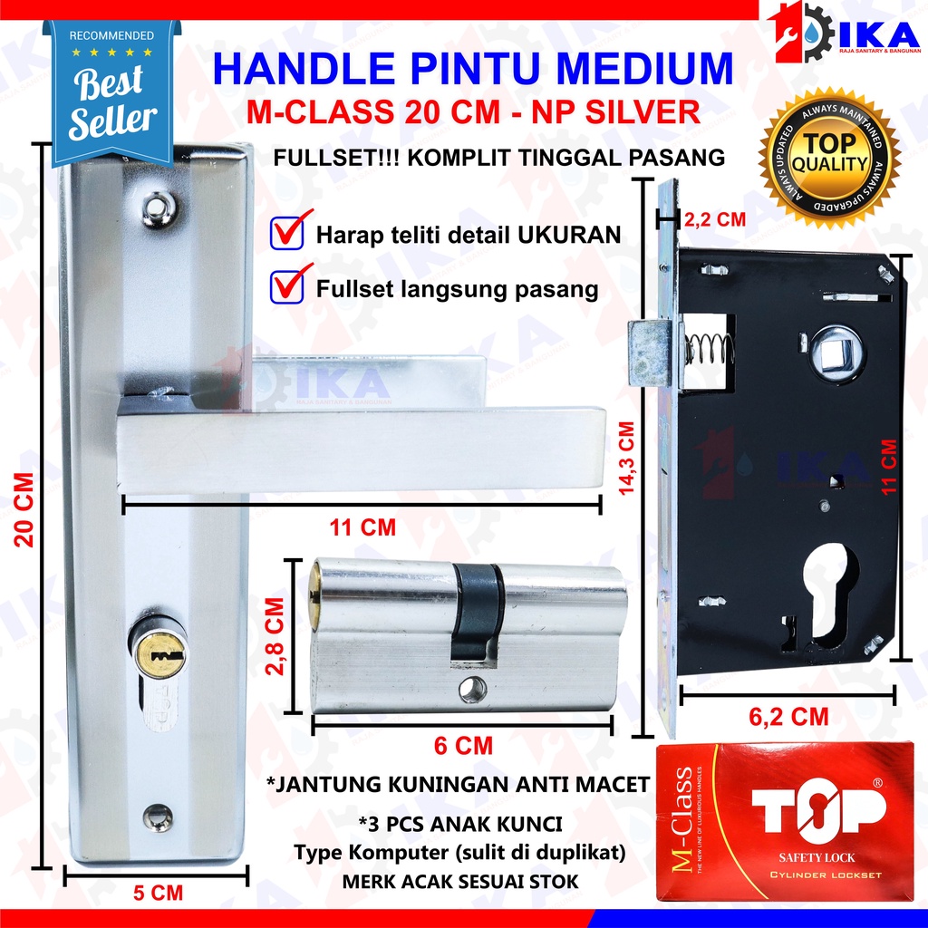 Kunci Pintu Top M-Class Set Komplit Silver | 20CM | Gagang Kotak / Kunci pintu top grande silinder handle pintu komplit / KUNCI PINTU TOP GRANDE ROYAL 15CM &amp; 20CM SMALL MEDIUM /KOMPLIT SET