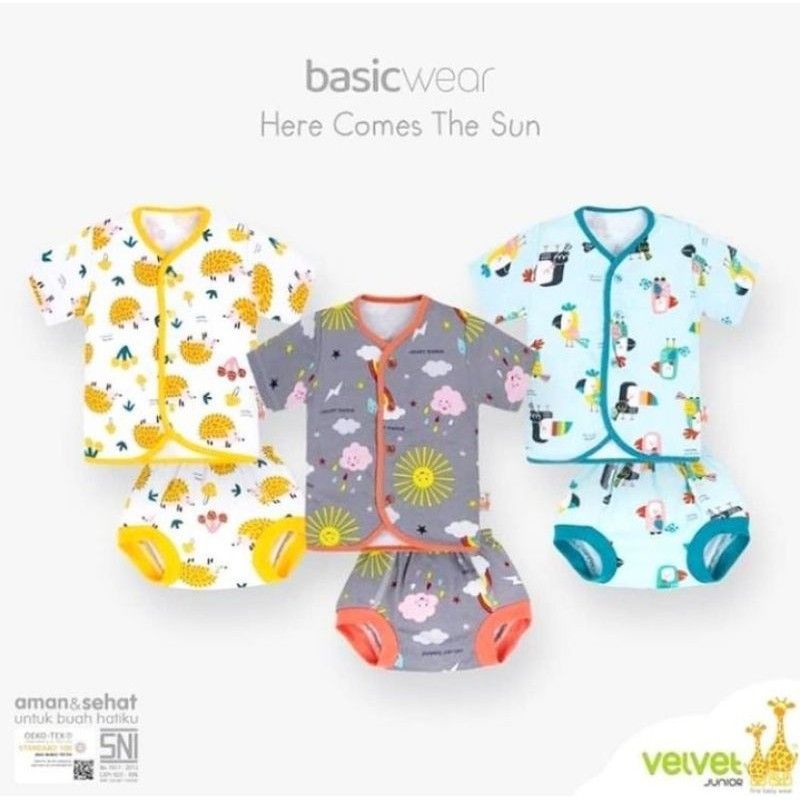 Velvet Junior Baju Kancing Tengah Pendek + Celana Pendek Here Comes The Sun S/M/L