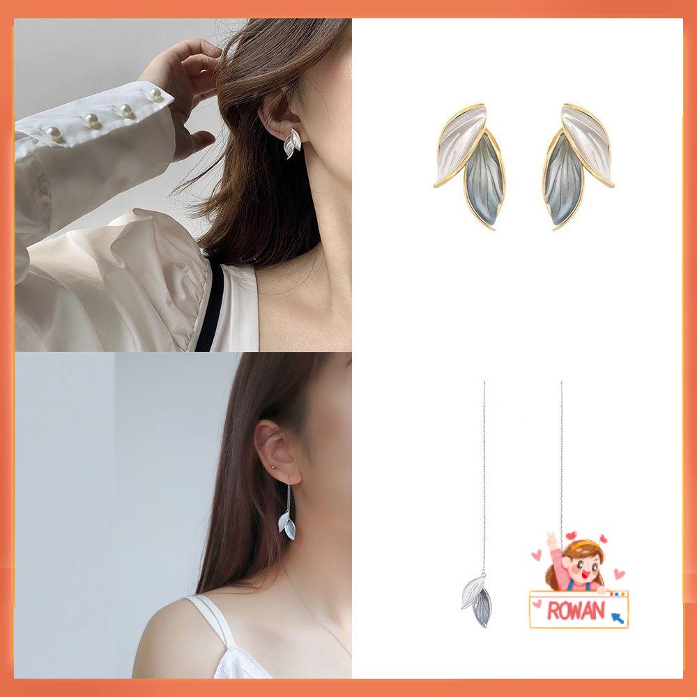 R-flower Leaf Stud Earrings Gaya Korea Wanita Ins Style Daun Telinga Benang