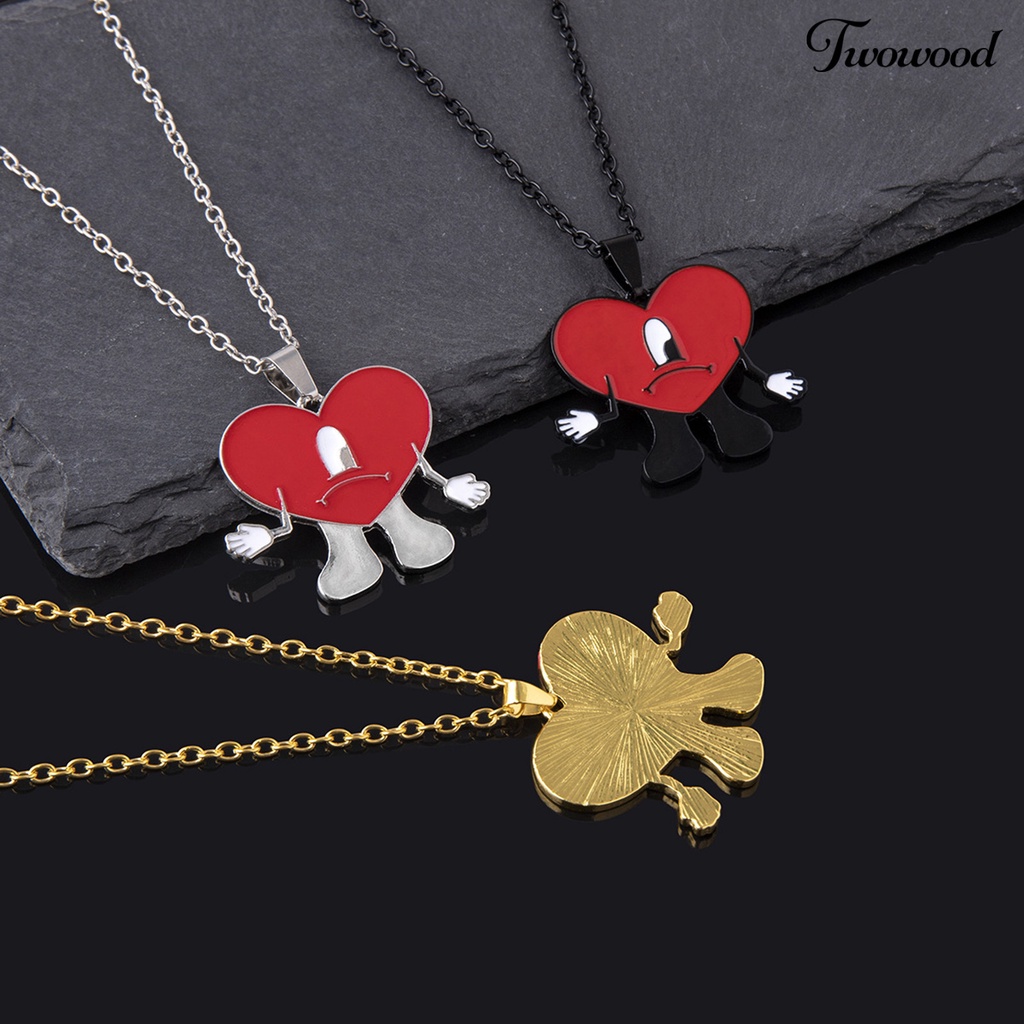 Twowood Liontin Kalung Pribadi Berbentuk Hati Rantai Salib Geometris Electroplating Leher Ornamen Colorfast Bad Bunny Heart Necklace Perhiasan Aksesori