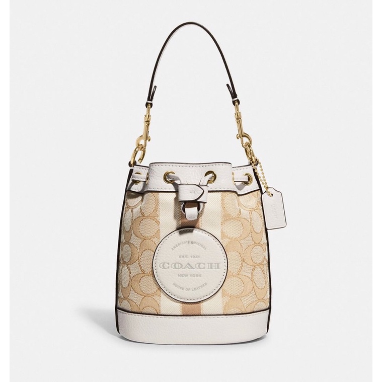 Coach Mini Dempsey Bucket Bag In Signature Jacquard With Stripe And Coach Patch (C8322)
