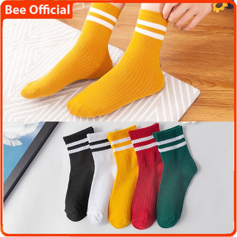 BEE - Kaos kaki Panjang Motif Garis Strip Oldschool Skate Simple gaya Korea / Kaos kaki Unisex diatas Mata Kaki SC 07