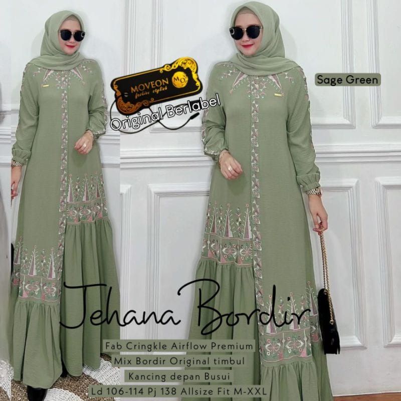 Cod Jehana maxy bordir/gamis premium/baju muslim/gamis murah/gamis crinkle/gamis polos