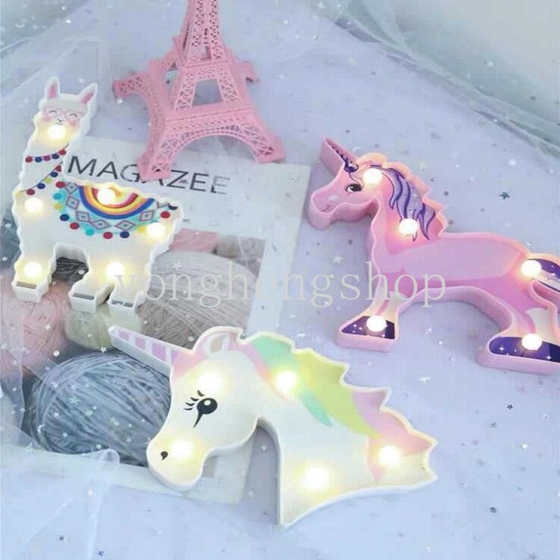 Kreatif 3D Kartun Alpaka Flamingo Unicorn Berbentuk Lampu Kamar Lampu Hias Dekorasi Rumah Lampu LED Lampu Hadiah Anak