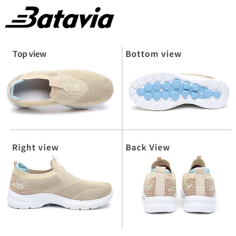 （COD）Batavia 2023 GROSIR sepatu wanita rajut sepatu wanita sepatu tanpa tali hitam Sepatu Wanita Sport Women Sneakers B25