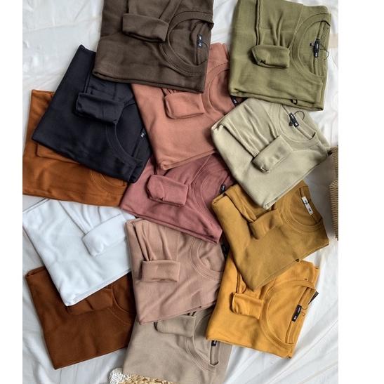 ッ (COD) Kaos RIB Deluxe Lengan Panjang Polos Plisket Cabut Jarum Premium wafer Basic cotton polos ra