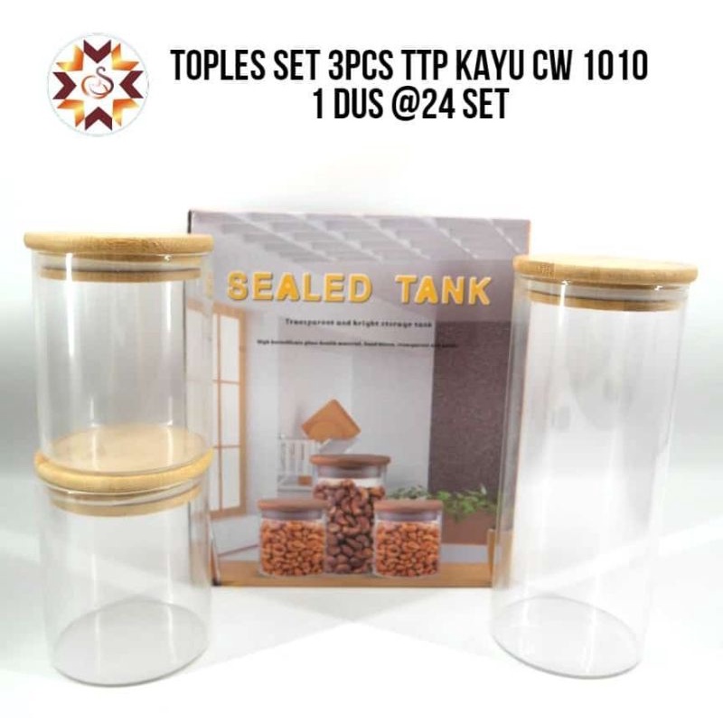 Toples set tutup kayu / Toples kaca model kekinian / toples kayu jati / Toples kaca tutup kayu