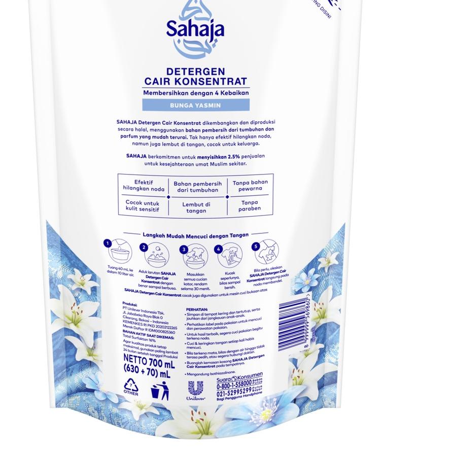 Import Terbaik Sahaja Detergent Cair Konsentrat Yasmin 630+70Ml -Deterjen Pewangi Halal, Liquid Dete