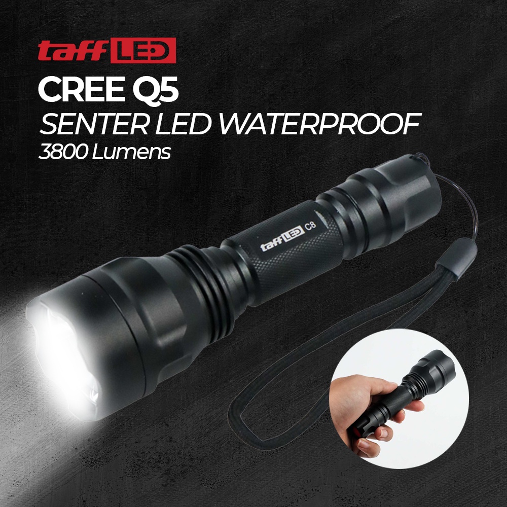 Senter LED Flashlight Waterproof Cree Q5 3800 Lumens - OMFL1XBK Black