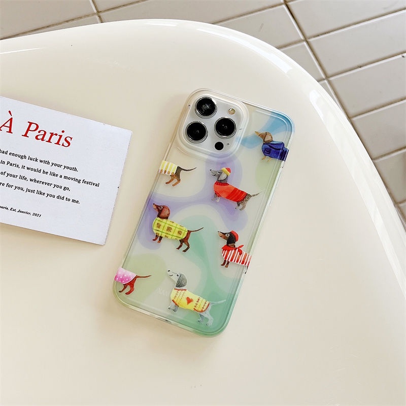 IPHONE Casing Ponsel Lembut Anjing Lucu Kompatibel Untuk Iphone11 14 13 12 Pro XS Max X XR Casing Transparan Shockproof7 8 6 6S Plus Cover TPU