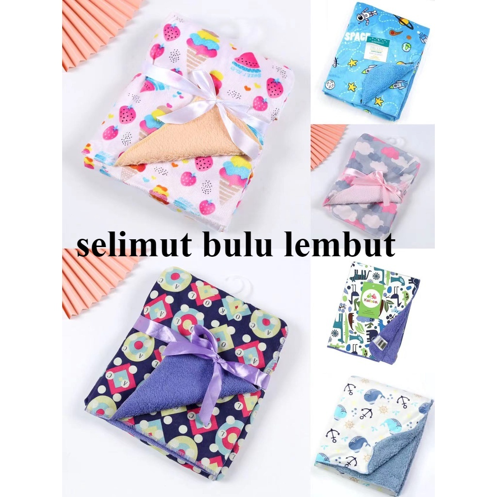 cod selimut bayi double layer polyester baby blanket selimut bulu lembut halus motif lucu fleece blanket