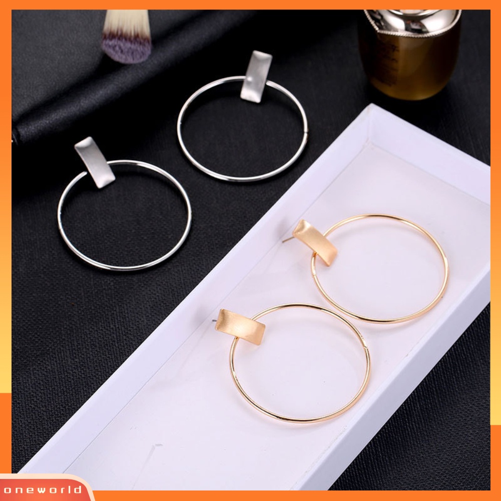 [WONE] Minimalis Wanita Lingkaran Besar Persegi Panjang Geometris Statement Stud Earrings Perhiasan