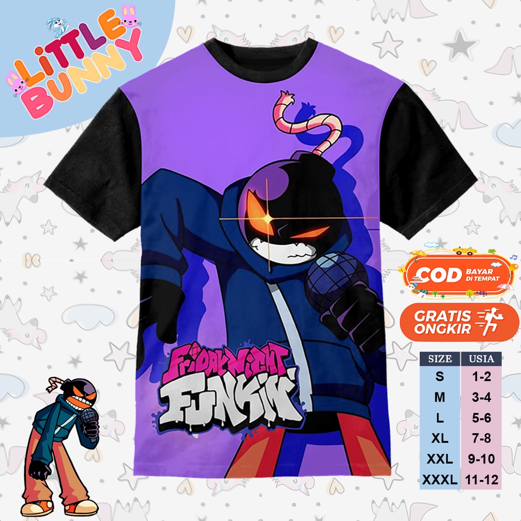 KAOS ANAK KARAKTER 3D WHITTY FNF FUNKIN ART 8 BAJU KAOS ANAK FNF - LITTLE BUNNY