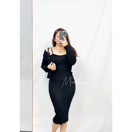 MDLV ~ Set Vava Rajut Dress Bodycon + Cardigan Knit Good Quality