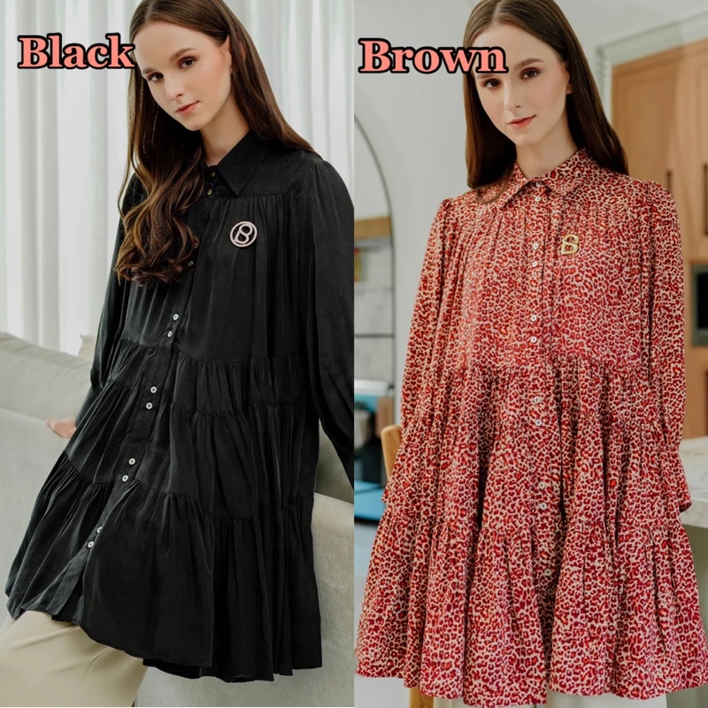 Double Button Ruffle Shirt Brown Black Benang jarum benangjarum XS S M L XL XXL buttonscarves nada s