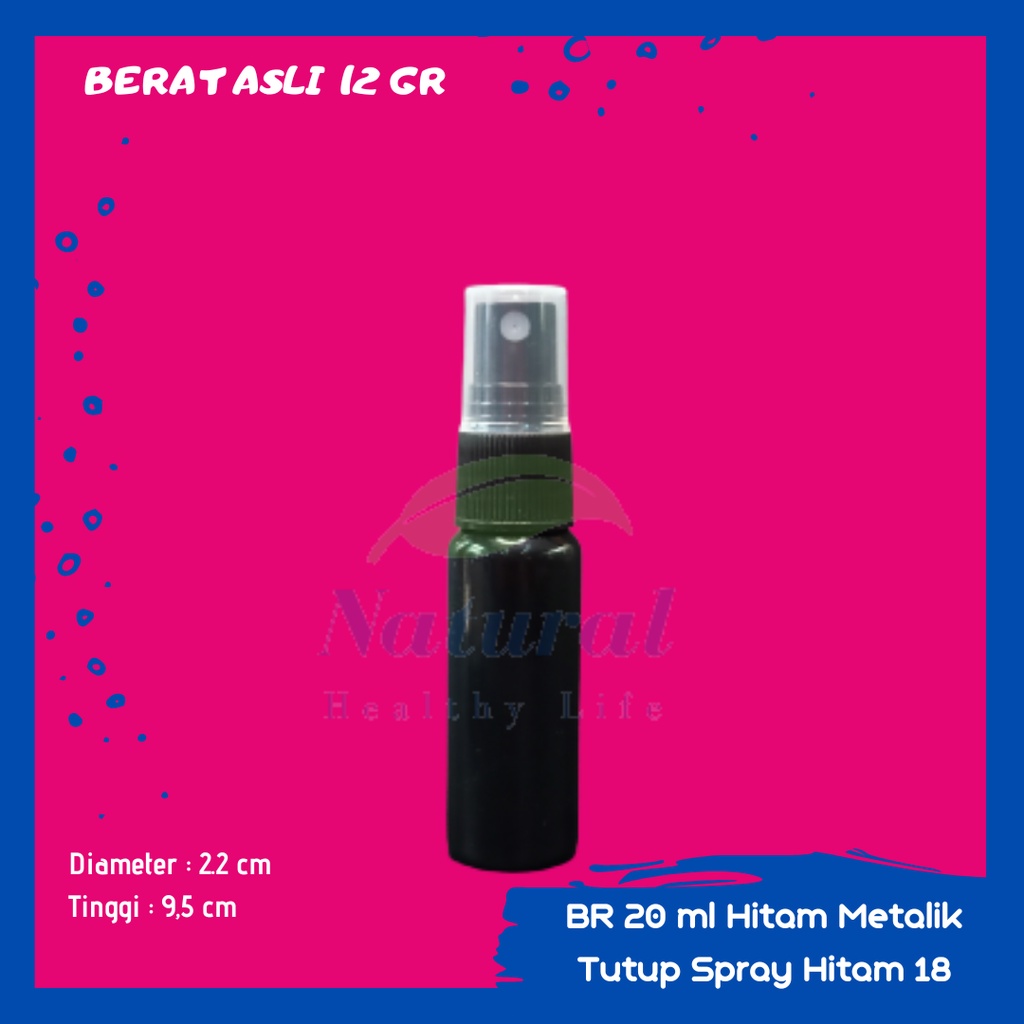 BOTOL 20ML HITAM SPRAY BAHAN PET NECK 18