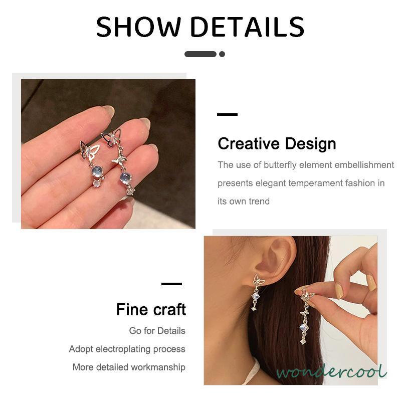 S925 Anting Rumbai Kupu-kupu Asimetris Perak Desain Mewah Anting Premium Sense-Won-Won-Won