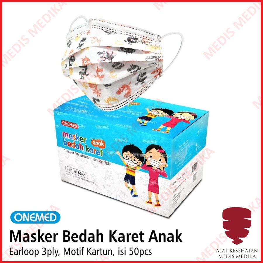 Masker Earloop Anak Isi 50 Onemed Face Mask Kids Child Karet Motif