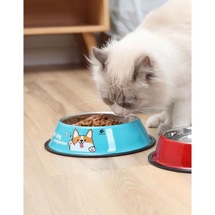 Stainless Bowl Bewarna - Tempat Makan Hewan Anjing Kucing Anti Slip