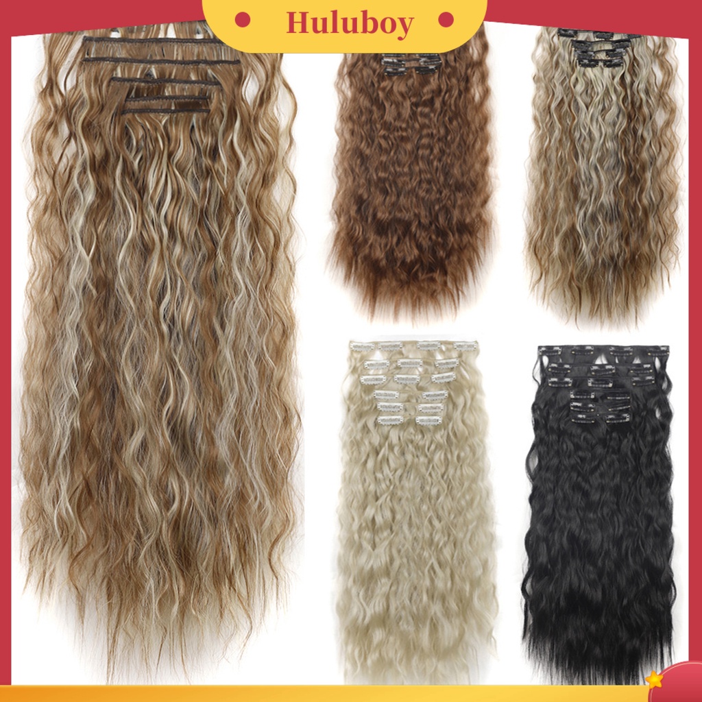 1 Set Rambut Palsu Extension Model Panjang Keriting Bahan Serat Suhu Tinggi