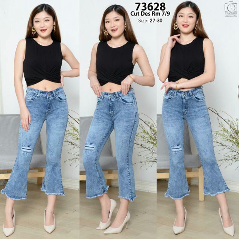 Celana Cutbray Sobek 7/9 tidak tembus Jumbo Mid waist Viral Rekomendasi influencer