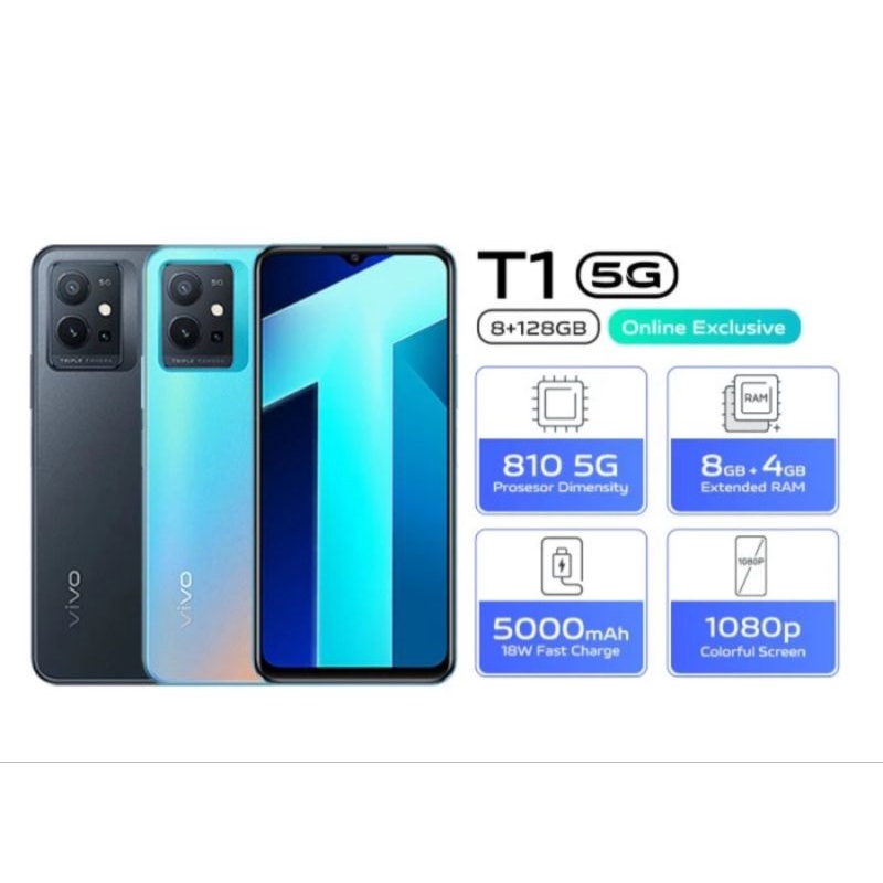 VIVO T1 5G RAM 8/128GB - 8Gb + 4Gb & 4/128Gb & 8/256Gb - Garansi Resmi Vivo - Dimensity 810 5G