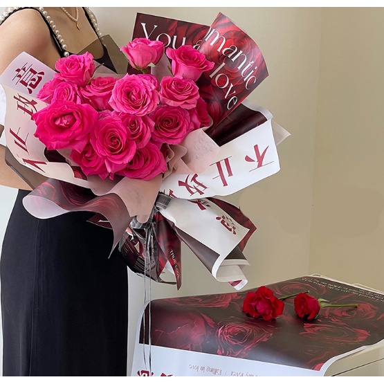 ROMANTIC ROSE MOTIF PAPER CELLOPHANE WRAPPING
