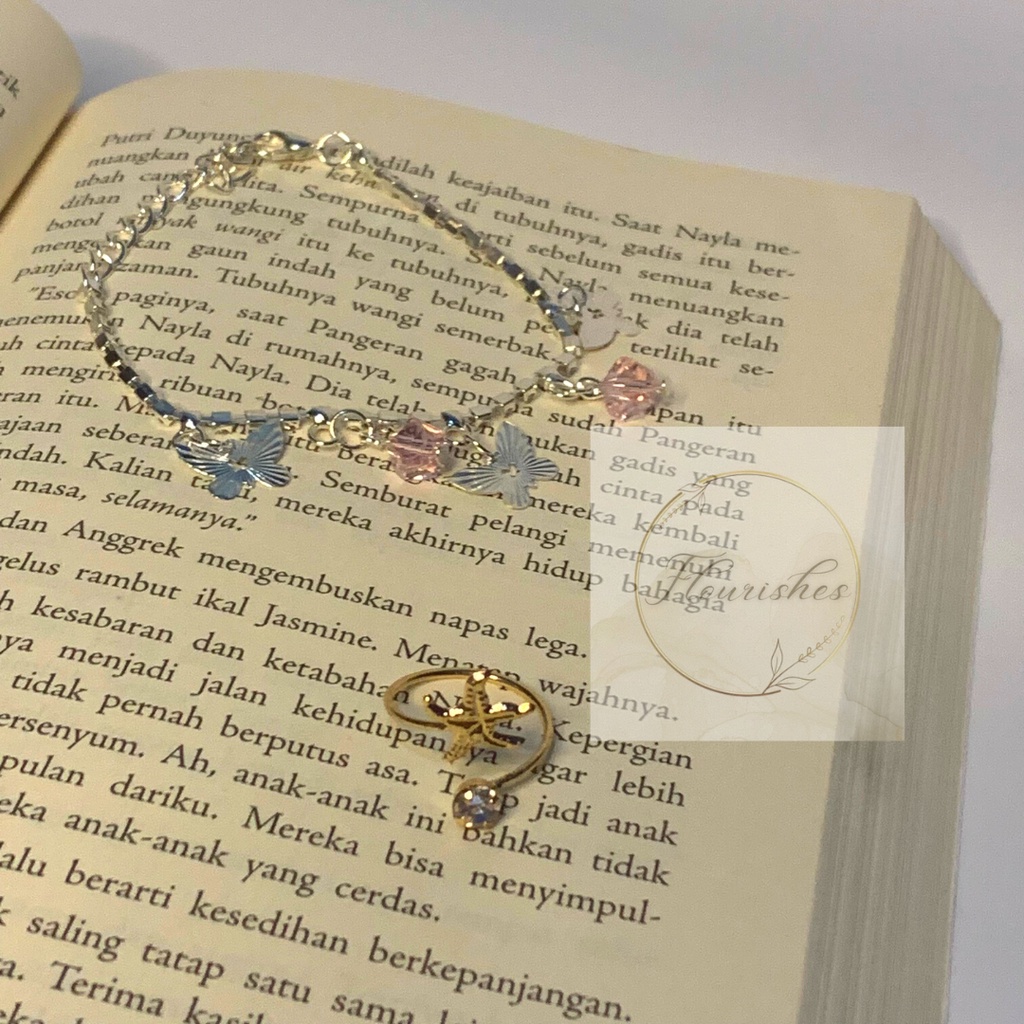 Gelang + Cincin Motif Aksesoris Wanita/ 1 Set Aksesoris Fashion Wanita