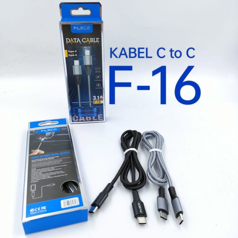 Kabel Data FLECO F-16 TYPE-C TO TYPE-C Kabel Charger FLECO F16 TIPE-C KE TIPE-C Kabel Casan FLECO F-16 USB TYPE C TO TYPE C