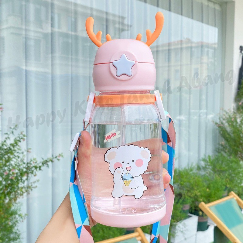 BOTOL MINUM ANAK BPA FREE DENGAN SEDOTAN MOTIF LUCU / BOTOL MINUM SEKOLAH ANAK