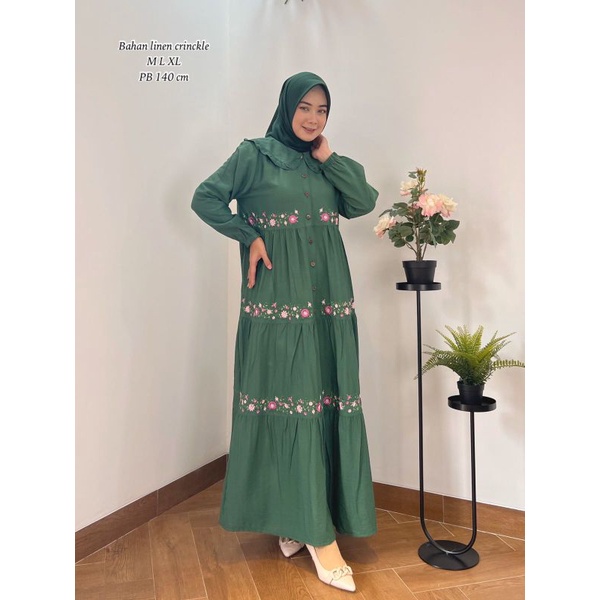 ZAJA - Terbaru Baju Gamis Cantik Warna Putih Linen Crinckel Polos Motif Bordir Mewah Untuk Lebaran / Dress Katun Polos Dan Bordir Komputer / Gamis madina asnah toyobo bordir comouter desain mewah dan elegant menambah kasual penampilan dress