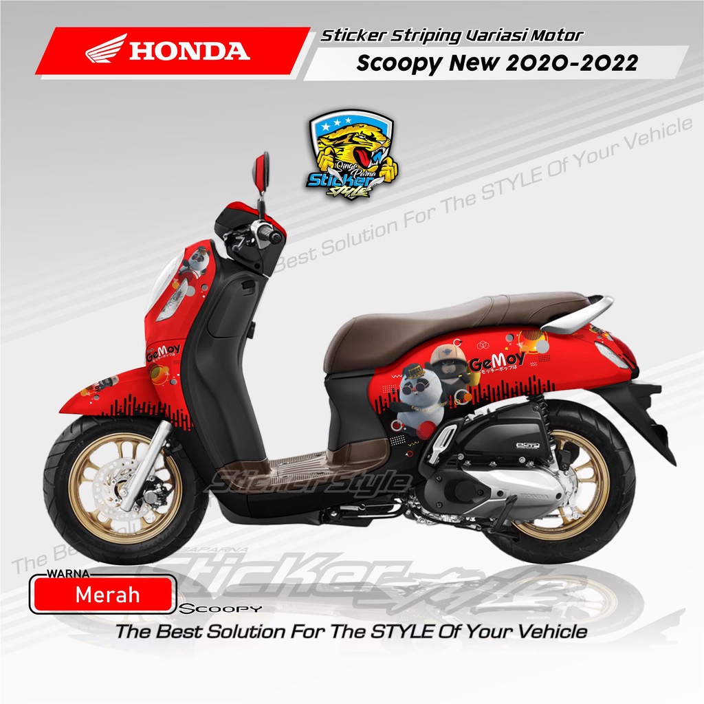 DECAL FULL BODY STIKER STRIPING VARIASI MOTOR SCOOPY NEW FI 2020/2022 KARAKTER PANDA GEMOY