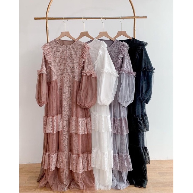 Deviena Dress Brukat Mix Tille Ld 110/Dress Brukat Kondangan/Dress Bridesmaid/Dress Pesta/Dress Tille Mewah/Dress Sage