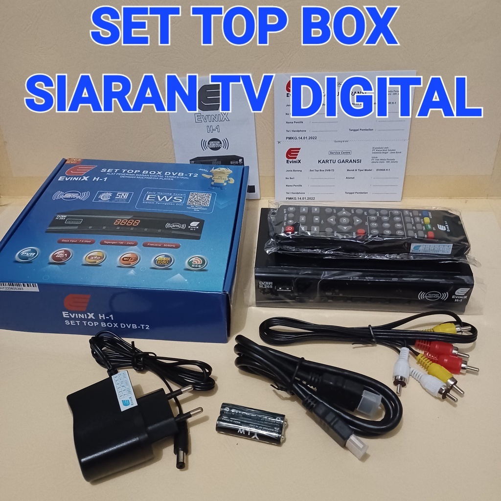 Berkat heroik  Set top box evinix H1 New Edition Adaptor DVB T2 Siap Digital-Kontak Biru