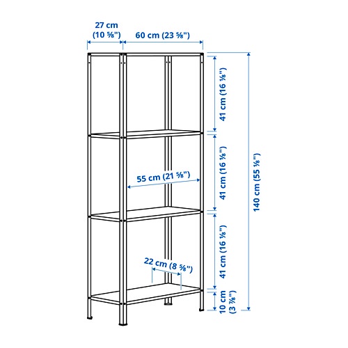 HYLLIS Unit rak , dalam/luar ruang, 60x27x140 cm