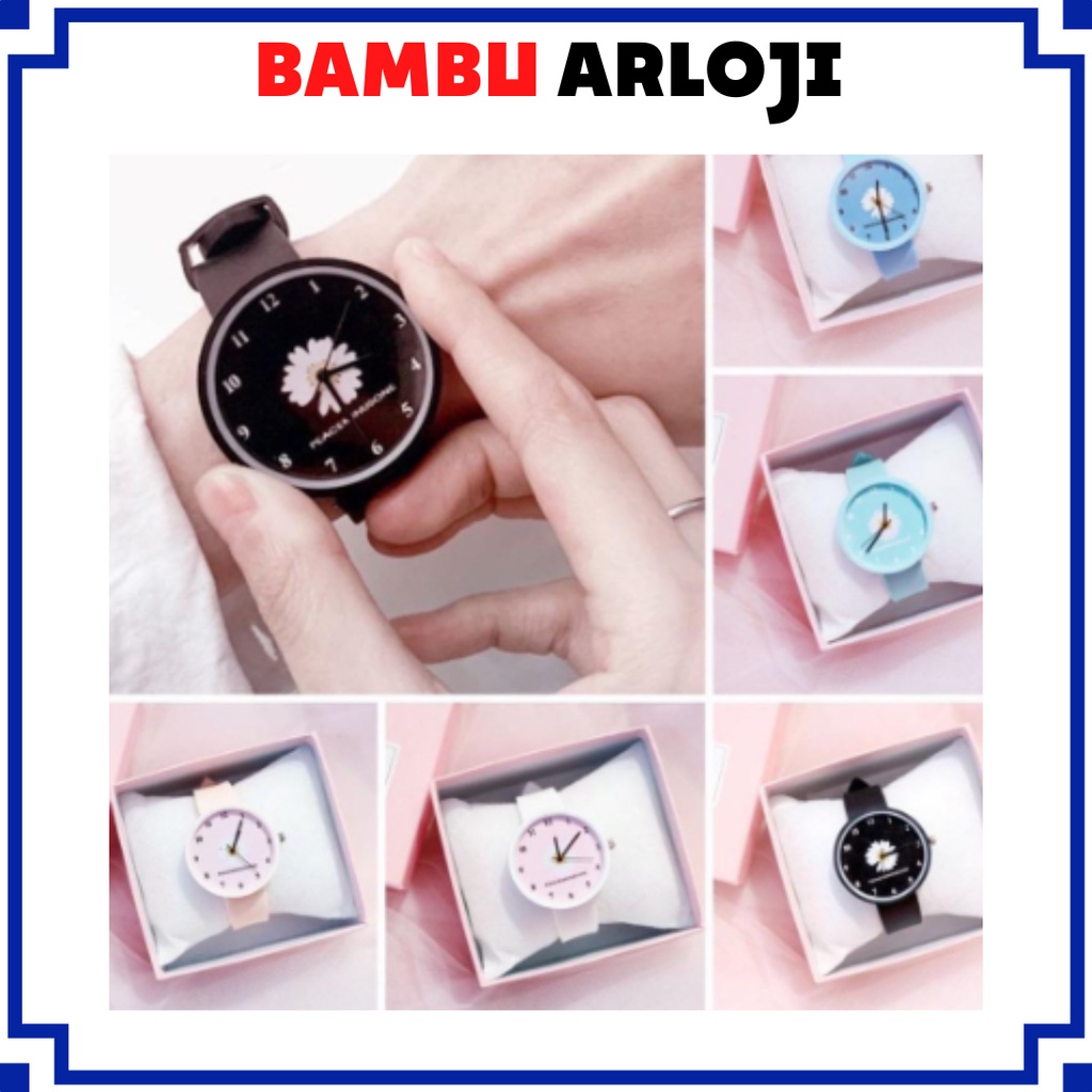 BAJ Jam Tangan Quartz Analog Korea Motif Bunga Daisy Untuk Wanita / Jam Tangan Bunga Import JF075