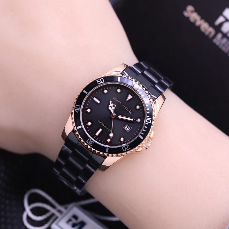 [BISA COD] Jam Tangan Wanita Model Elegan Seven Minute Rantai Tanggal Free Box
