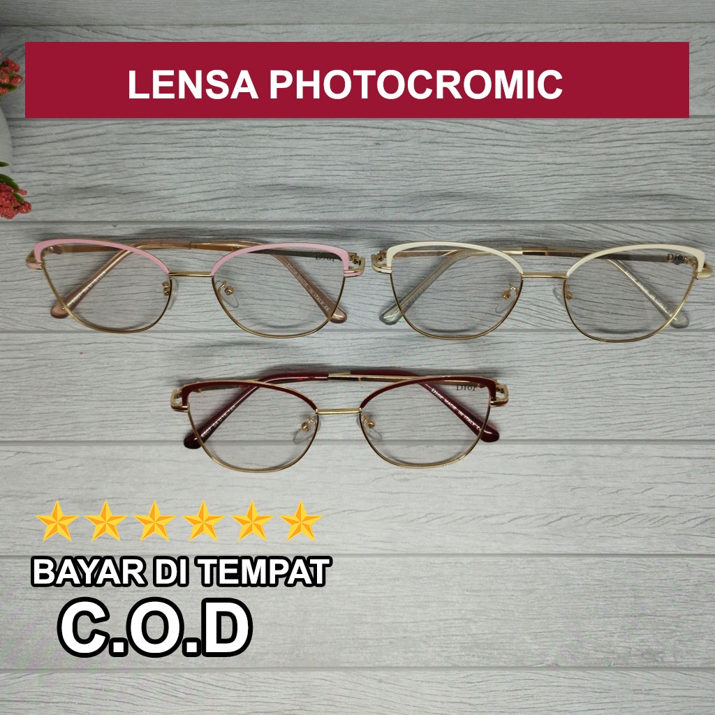 Kacamata Cat Eye Perempuan Photocromic Normal Design Mewah Premium