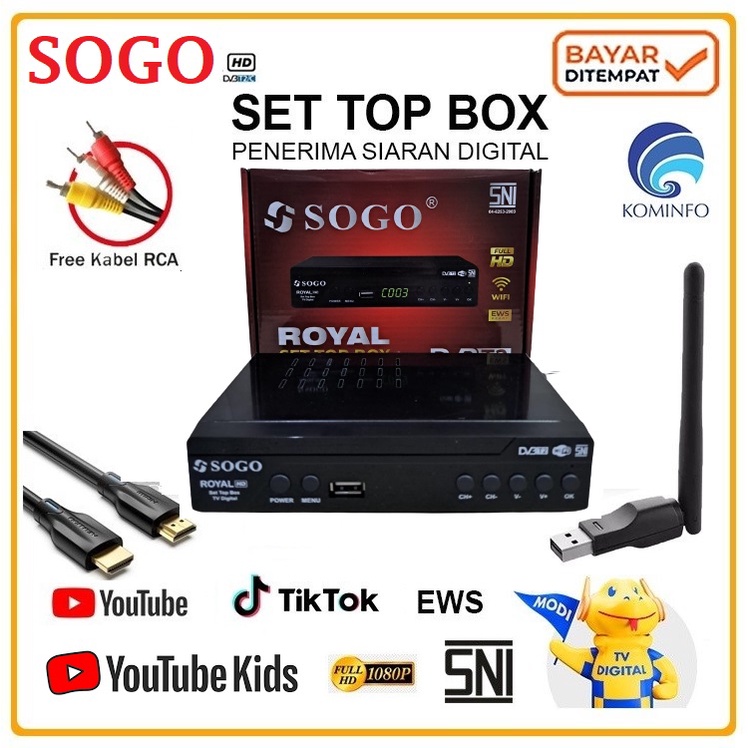 Set Top Box SOGO Digital 32Mbit DVB-T2 Free HDMI+Dongle WiFi Full HD Youtube TikTok