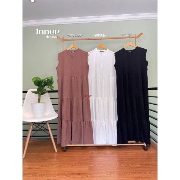 Inner Dress Khumaira Syari - Dalaman gamis crinkle polos premium hitam broken white putih tulang pan