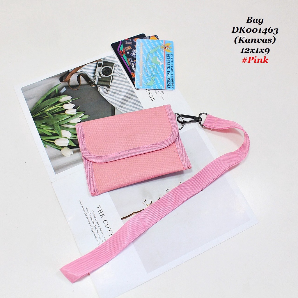 Dompet Sako Polos DK001463 Grid 2 Slot Canvas Import Name Tag Batam Fashion Bisa Gantung di Leher