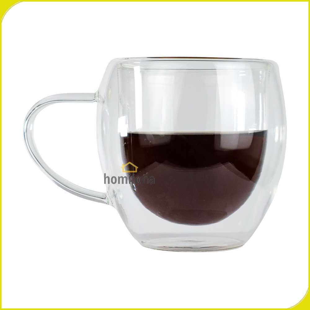 One Two Cups Cangkir Kopi Anti Panas Double-Wall Glass Round