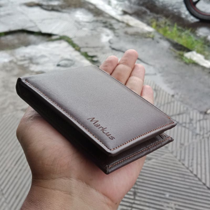 Dompet Pria Minimalis Kulit Asli 100% Original Lipat Kecil Slim Wallet