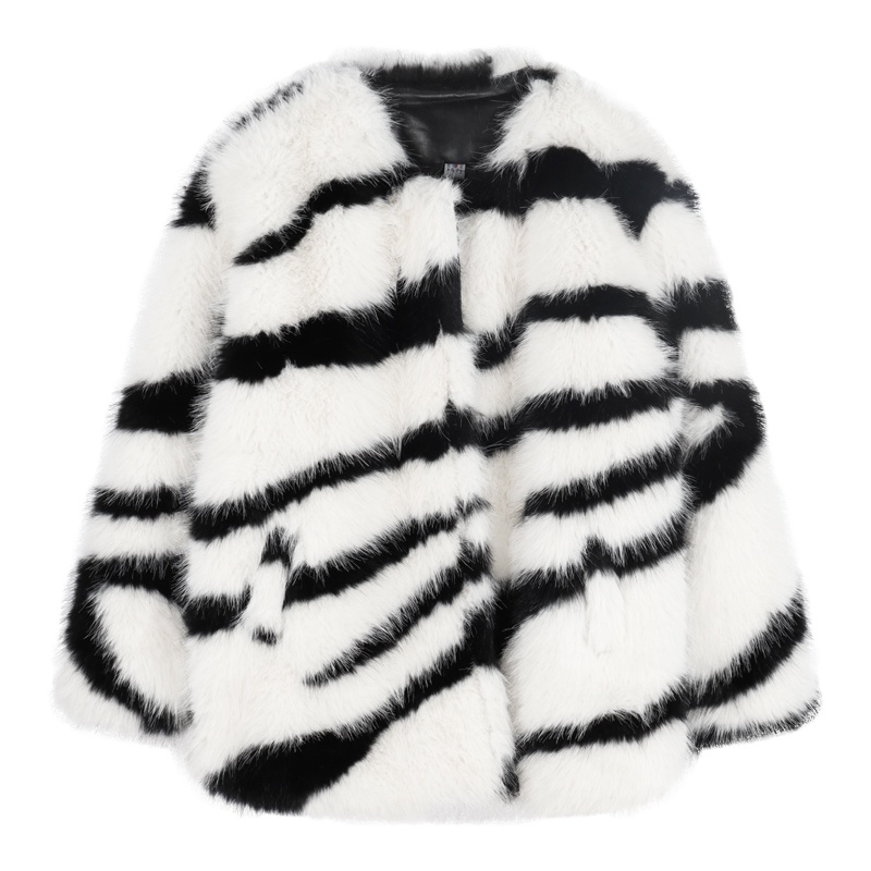 ✎♕Suhao Zebra Pola Bulu Mantel Bulu Wanita Musim Gugur dan Musim Dingin 2022 Baru Mewah Temperamen Longgar High-End Cardigan top